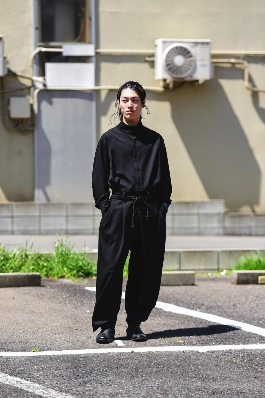 Wool Gabardine Stand Collar Shirt