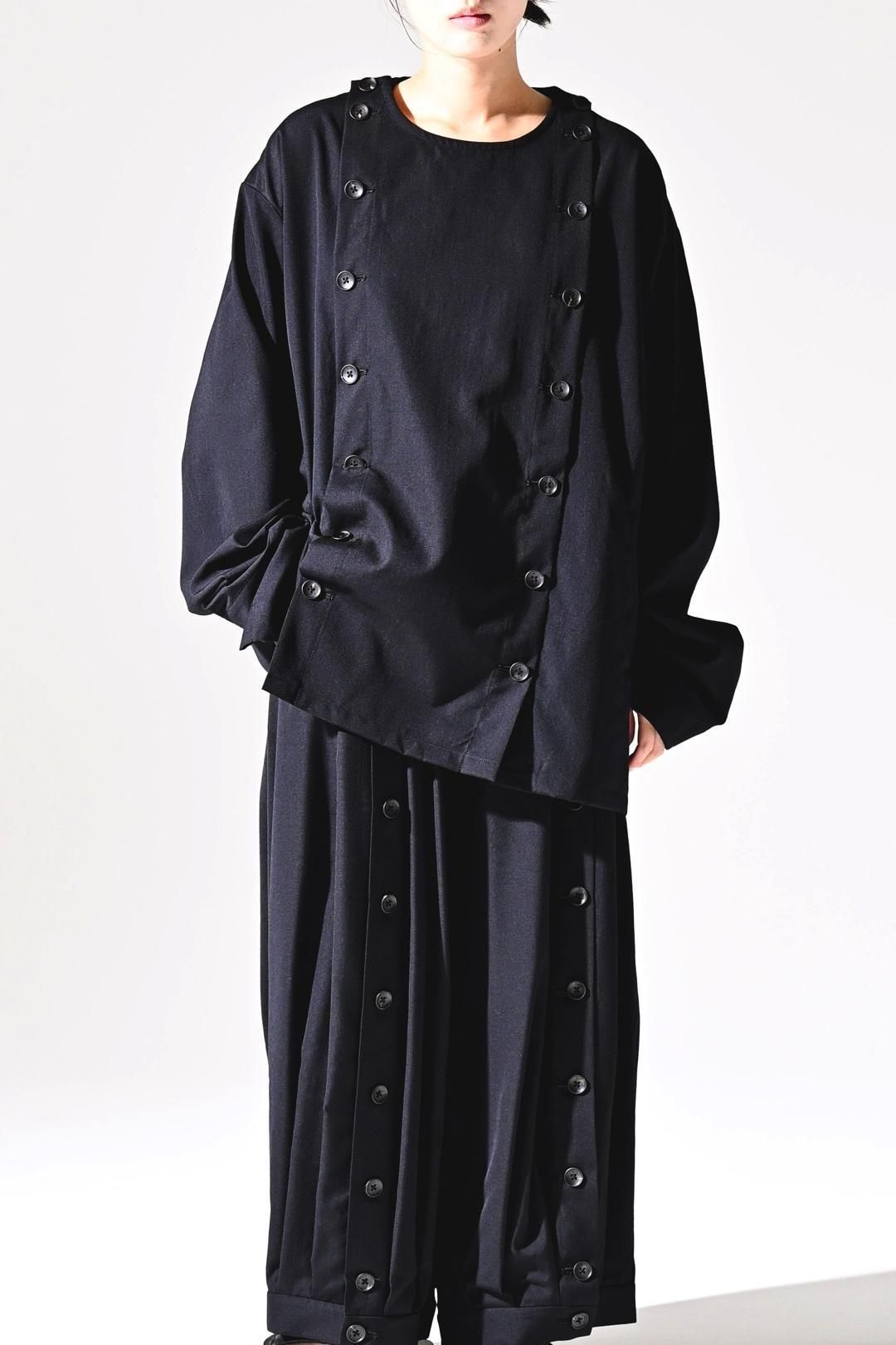 Wool Gabardine Mirrored Button Shirt Jacket