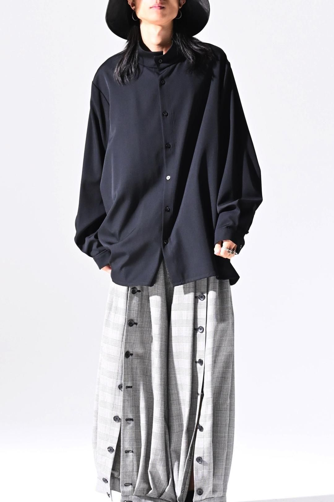 Wool Gabardine Stand Collar Shirt