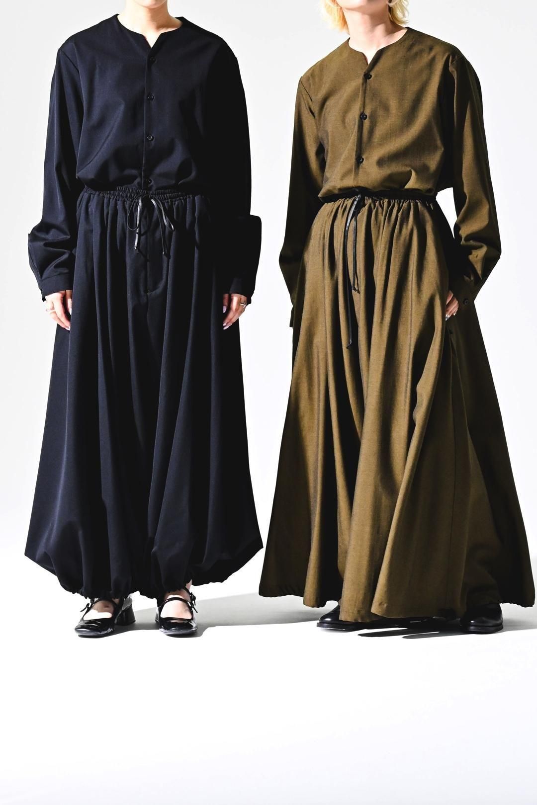 Wool Gabardine 袴 Balloon Pants black