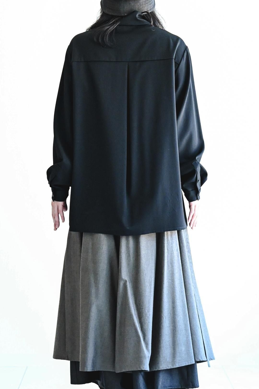 Wool Gabardine Stand Collar Shirt