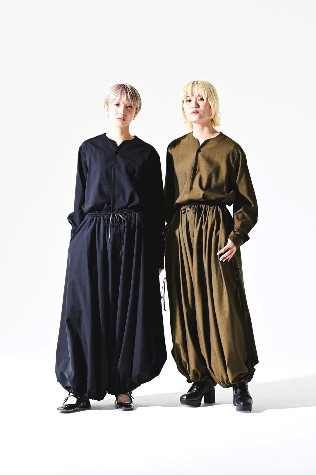 Wool Gabardine 袴 Balloon Pants black