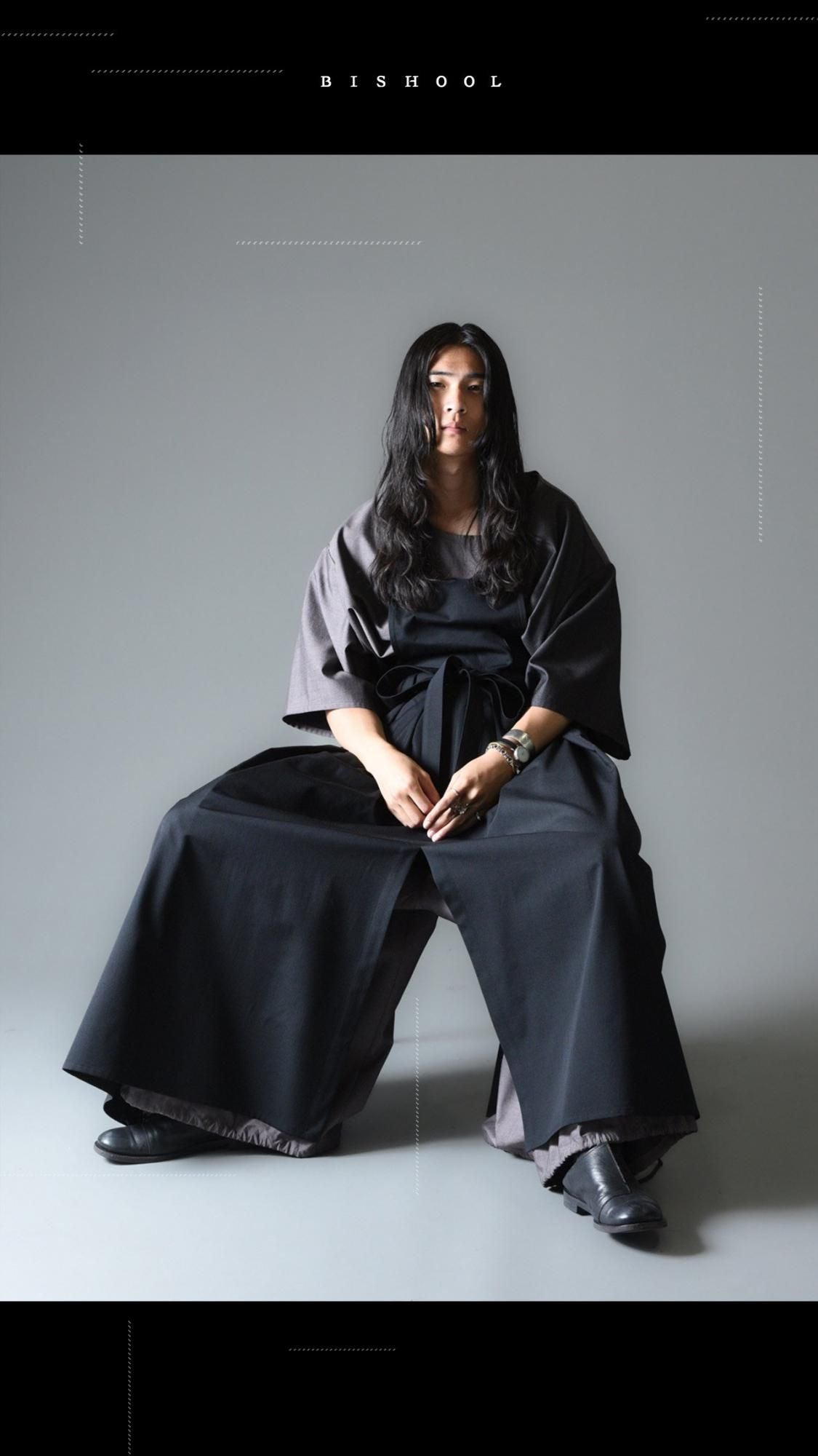 Wool Gabardine Wrap KIMONO Cloth black