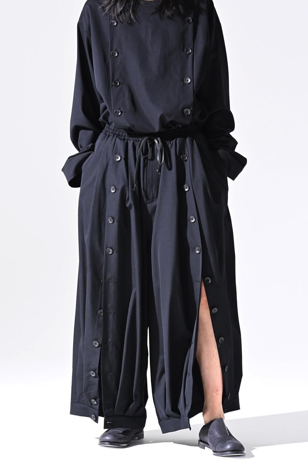 Wool Gabardine Mirrored Button Big Pants