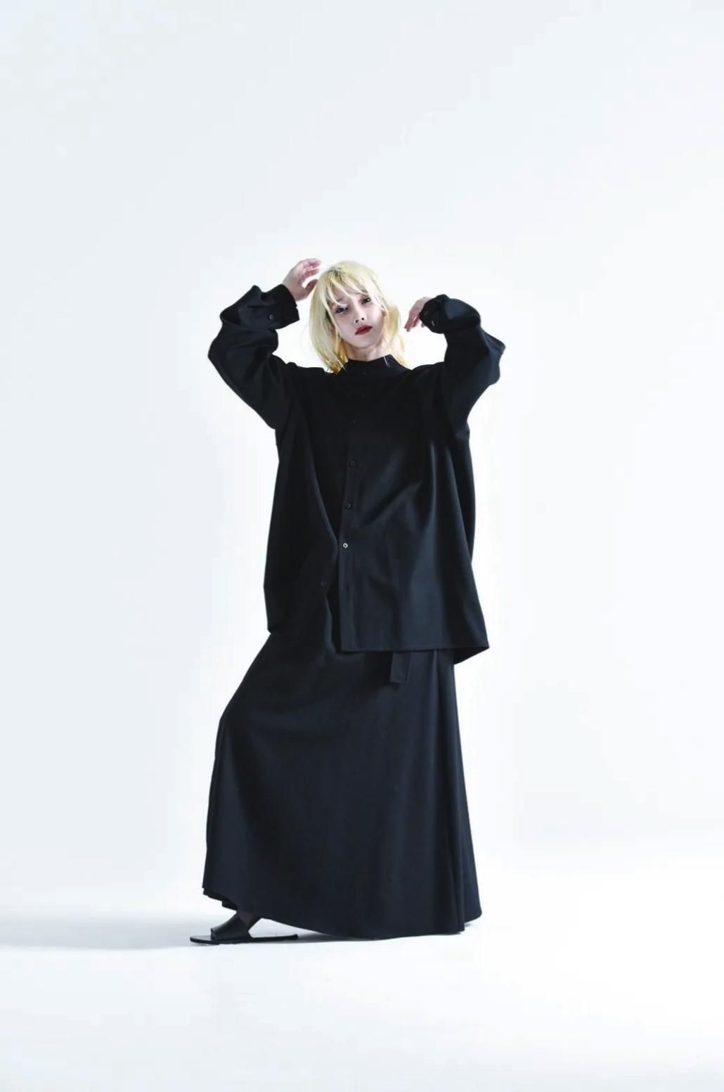 Wool Gabardine Stand Collar Shirt