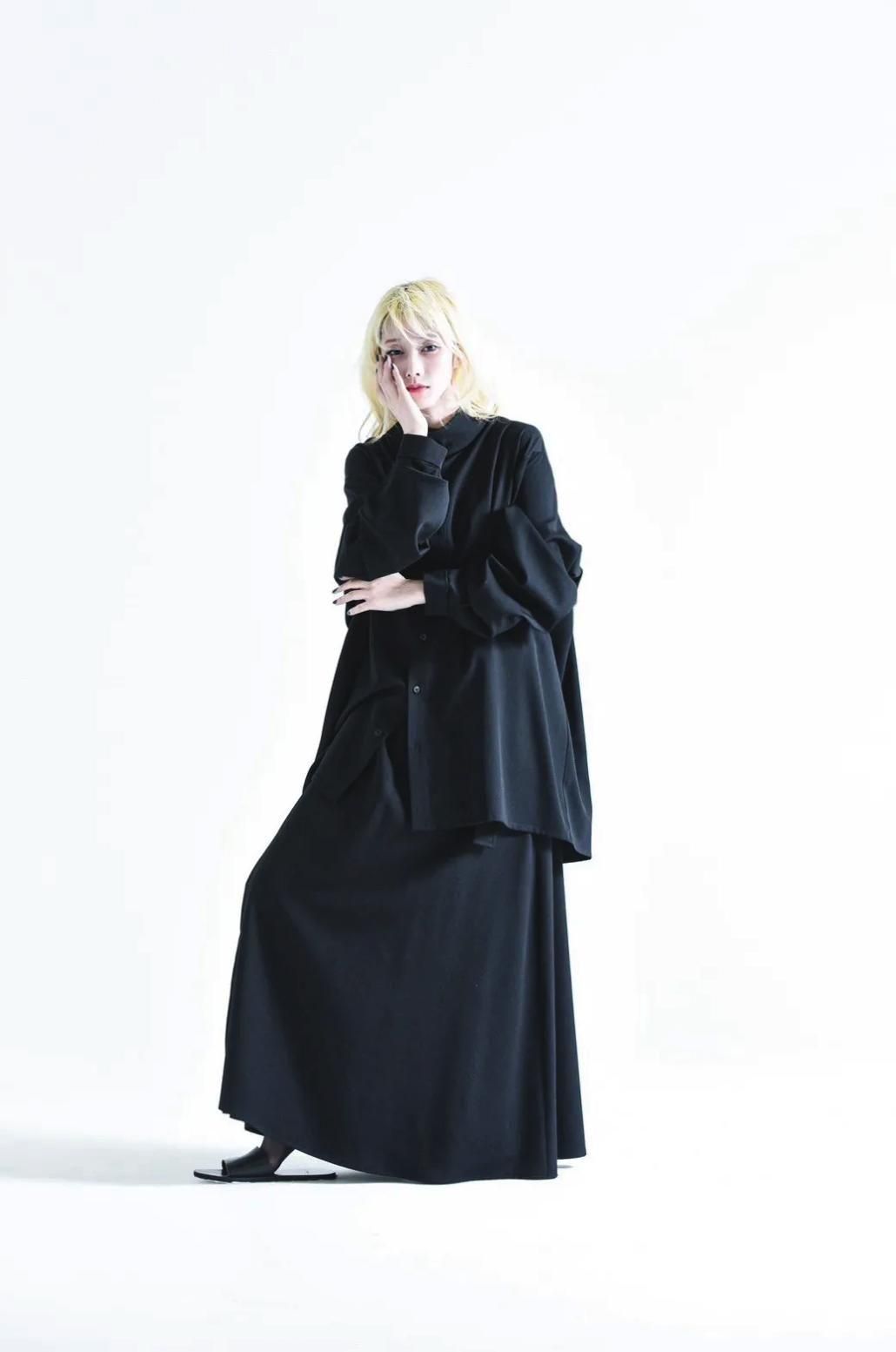 Wool Gabardine Stand Collar Shirt