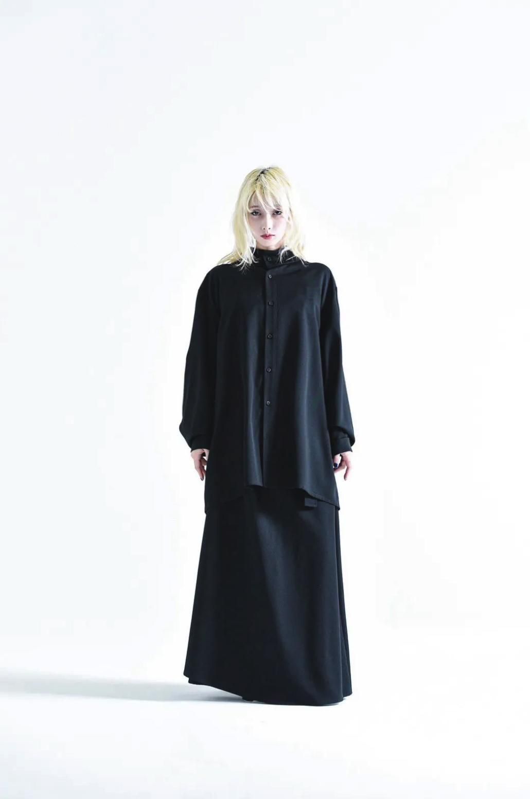 Wool Gabardine Stand Collar Shirt