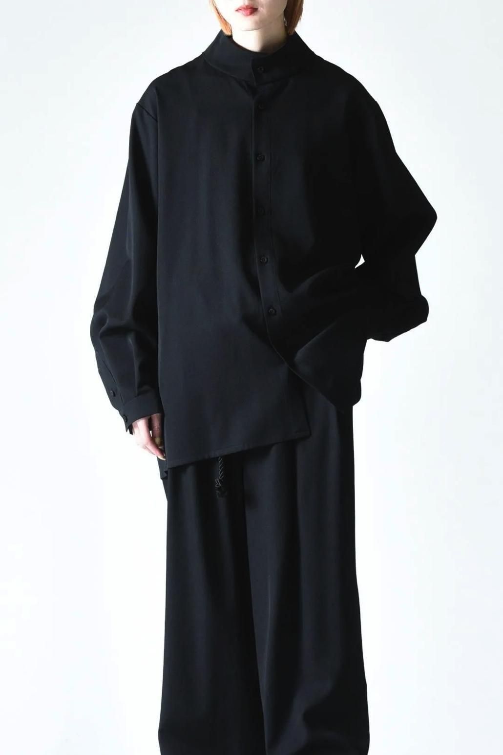 Wool Gabardine Stand Collar Shirt