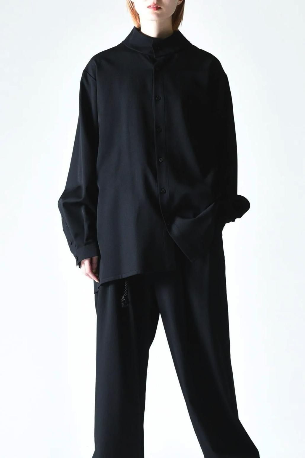 Wool Gabardine Stand Collar Shirt