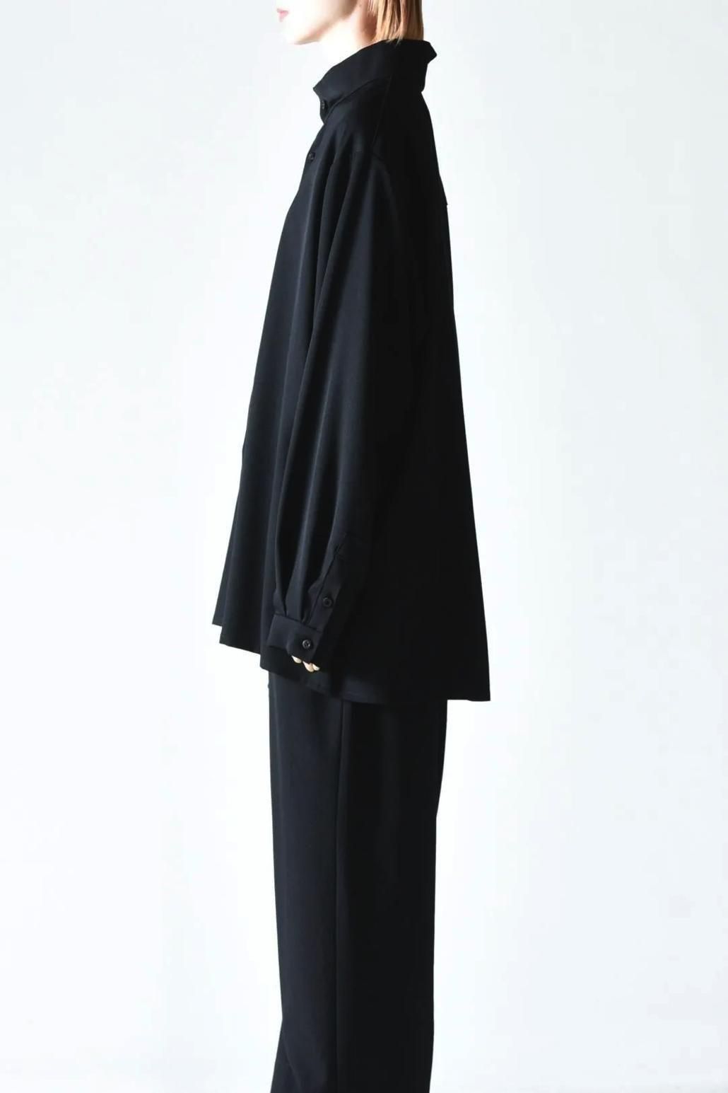 Wool Gabardine Stand Collar Shirt