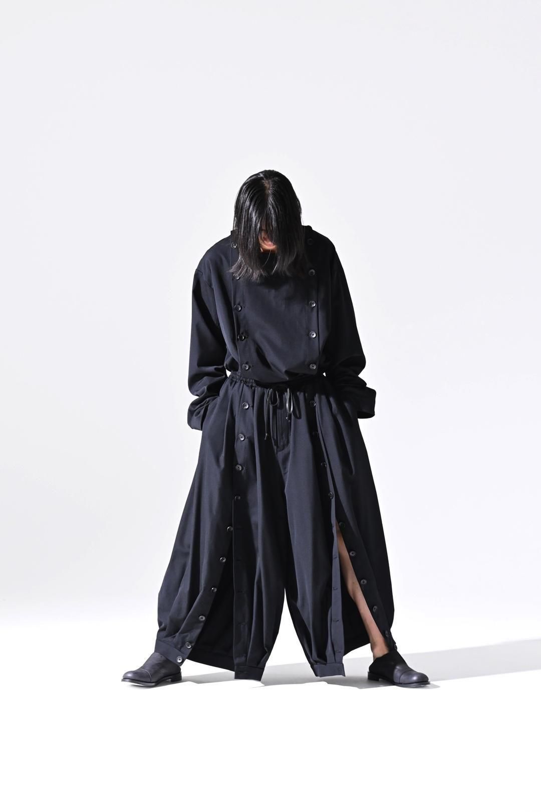 Wool Gabardine Mirrored Button Big Pants