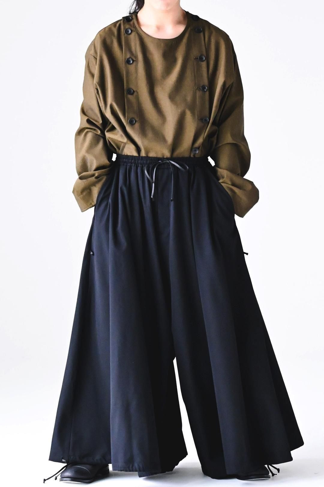 Wool Gabardine 袴 Balloon Pants black
