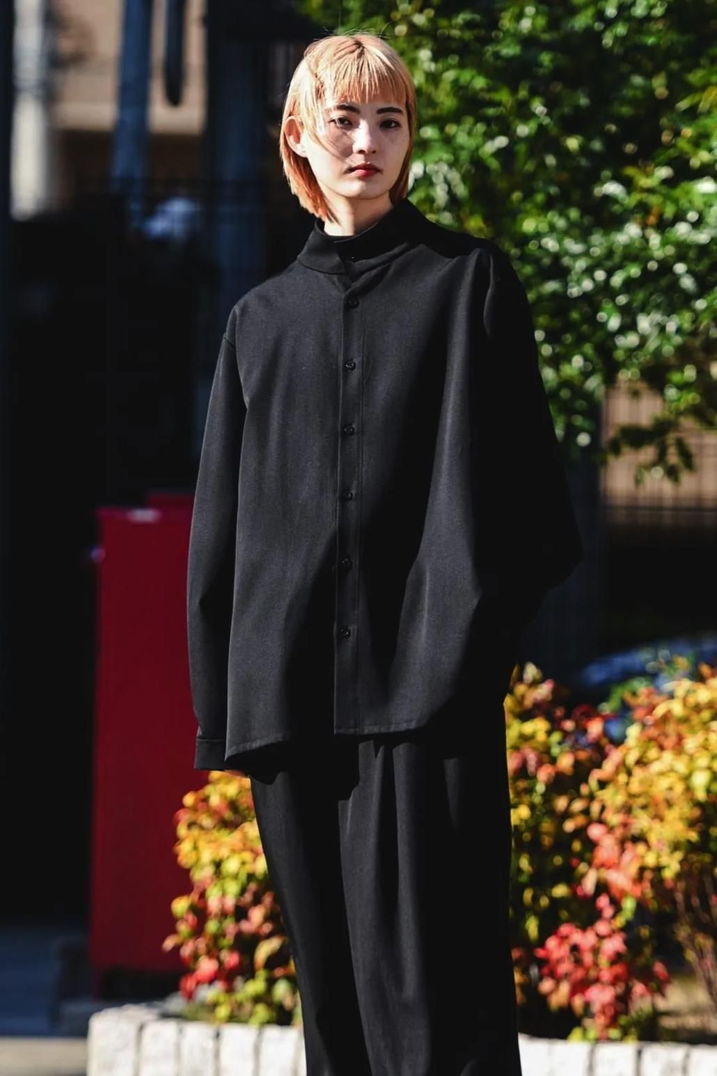 Wool Gabardine Stand Collar Shirt