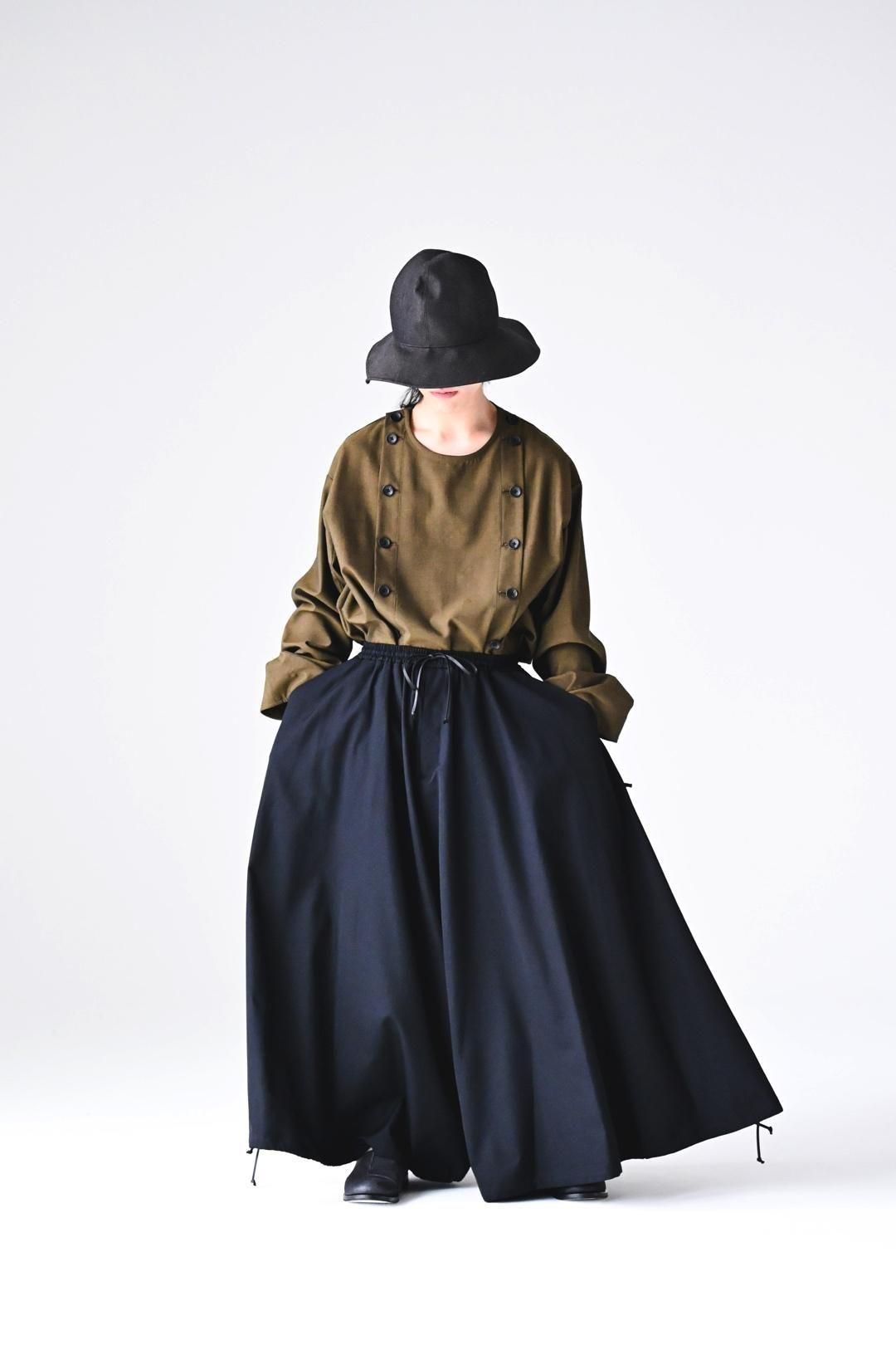 Wool Gabardine 袴 Balloon Pants black