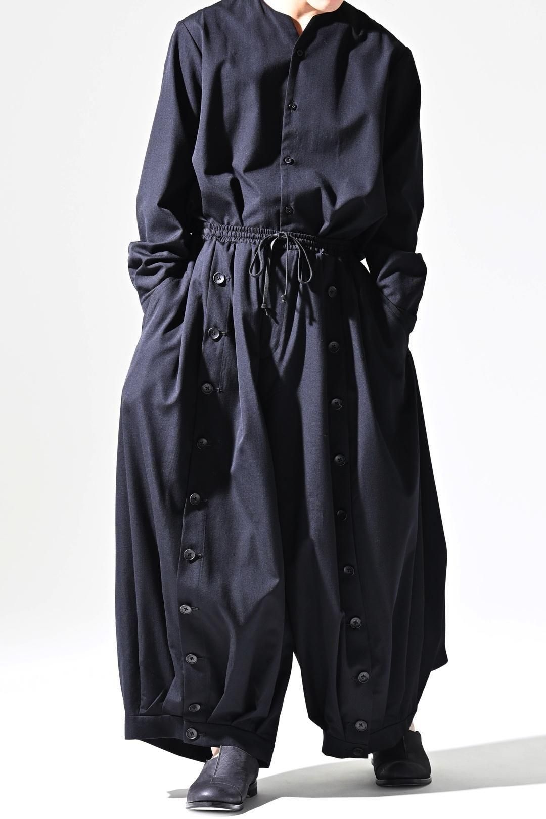 Wool Gabardine Mirrored Button Big Pants