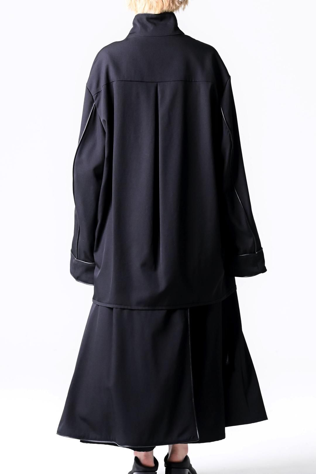 Wool Gabardine Leather Piping China Jacket