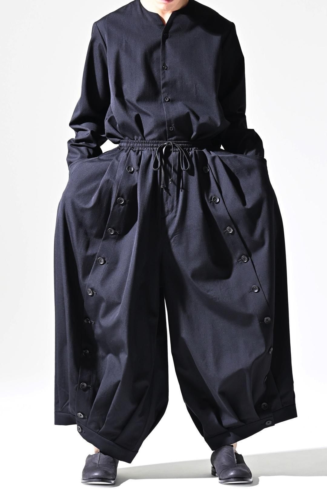 Wool Gabardine Mirrored Button Big Pants