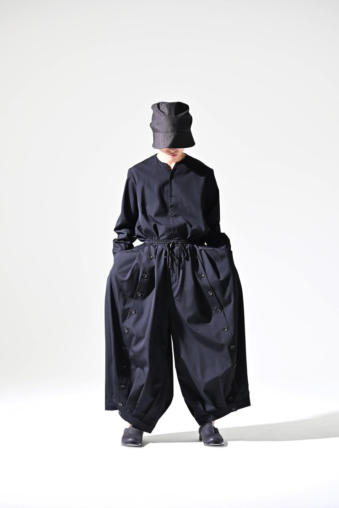 Wool Gabardine Mirrored Button Big Pants