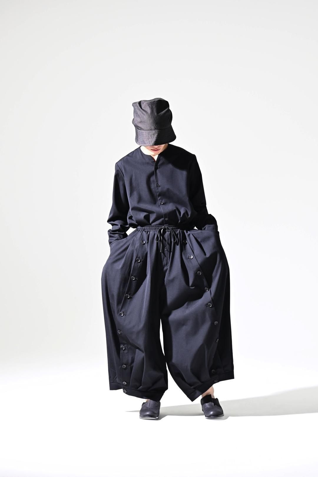 Wool Gabardine Mirrored Button Big Pants