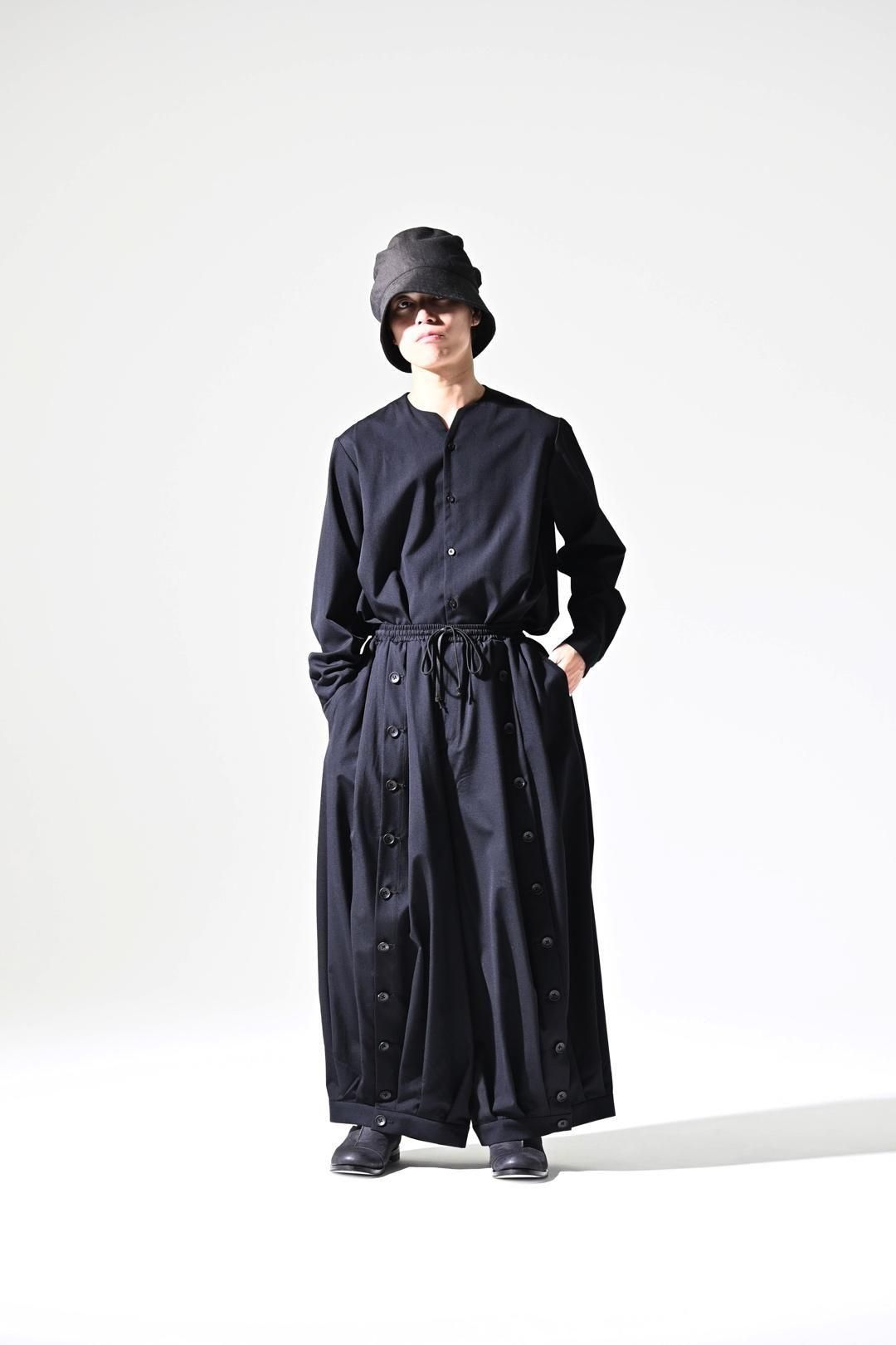 Wool Gabardine Mirrored Button Big Pants