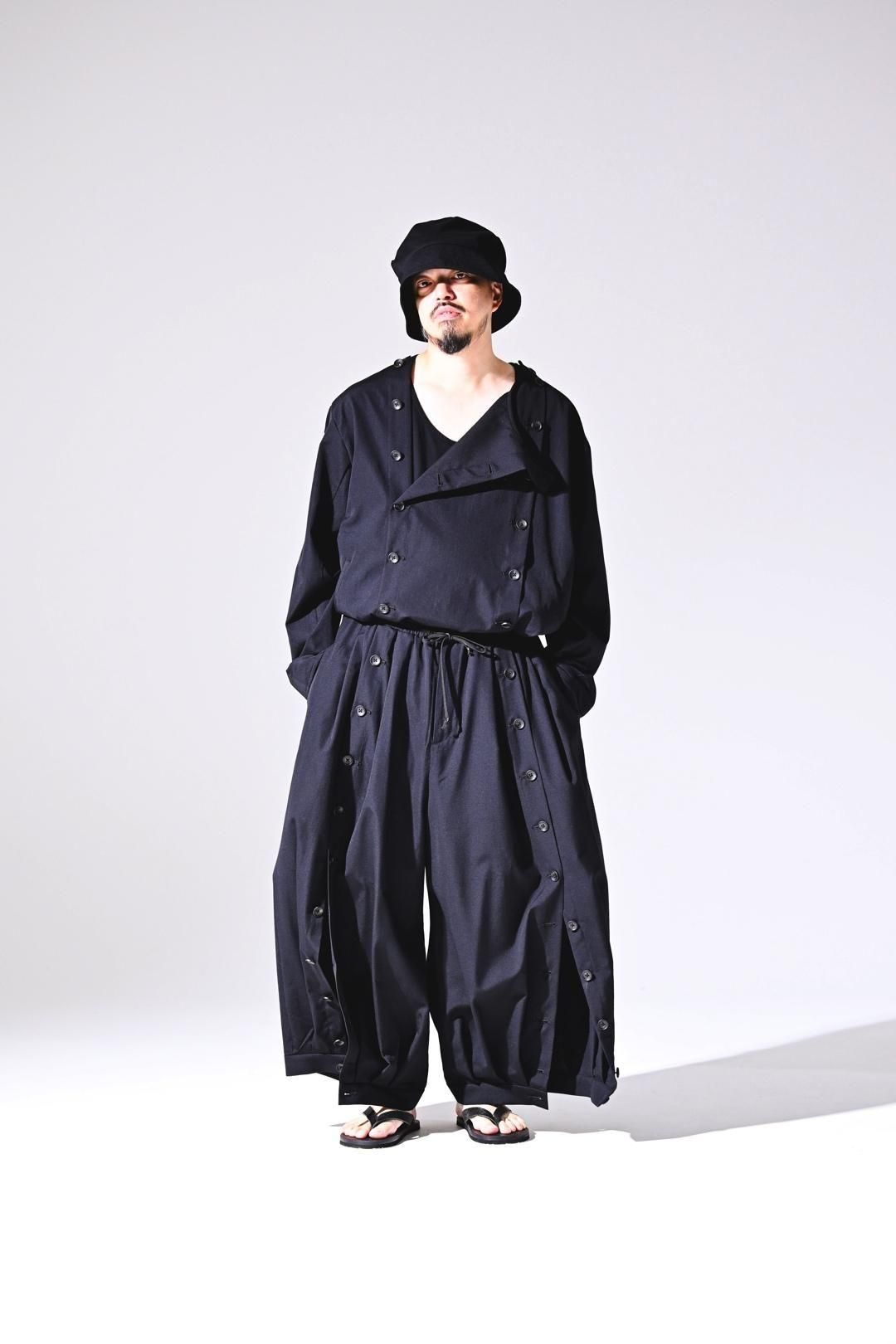 Wool Gabardine Mirrored Button Big Pants