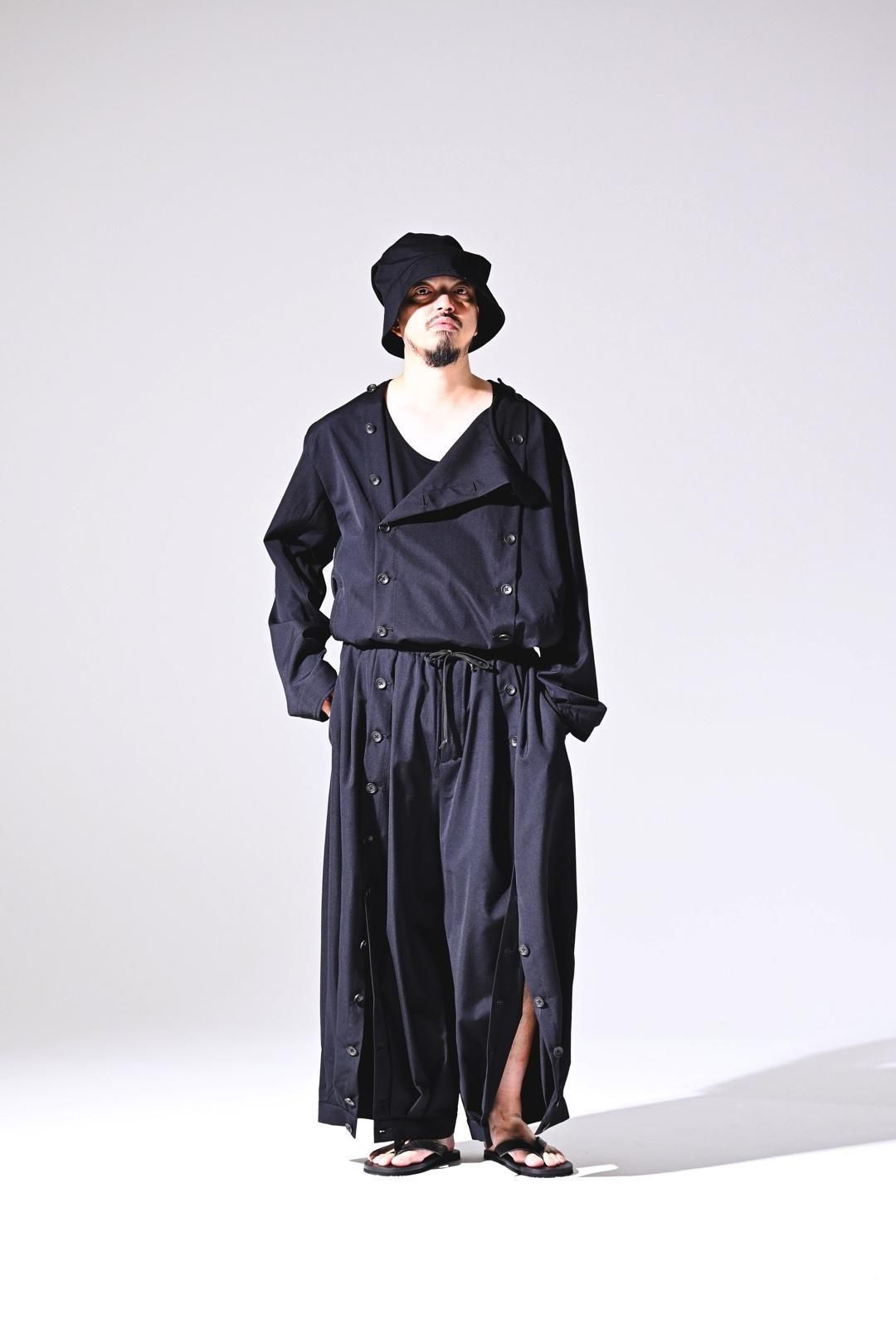 Wool Gabardine Mirrored Button Big Pants