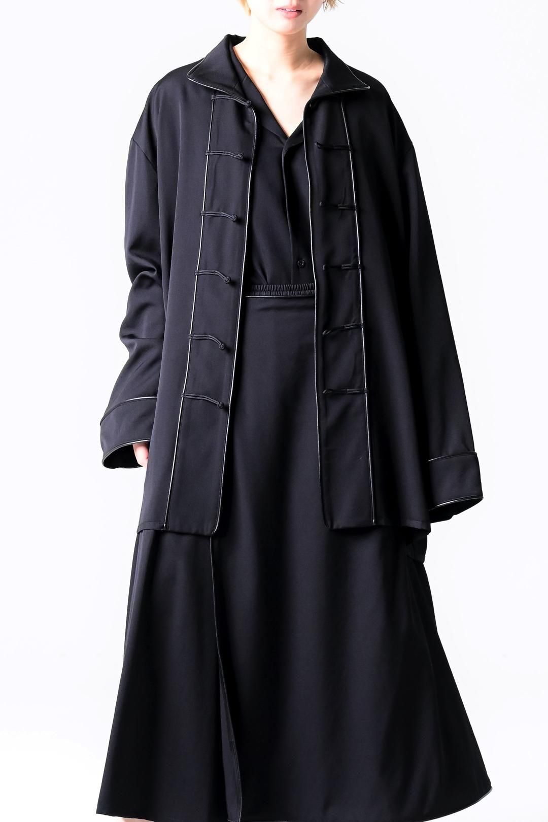 Wool Gabardine Leather Piping China Jacket