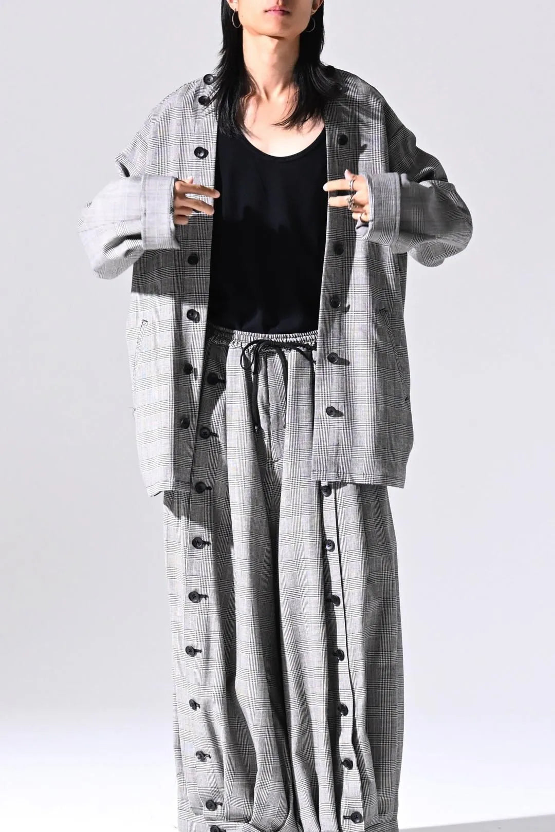 Wool Check Mirrored Button Shirt Jacket