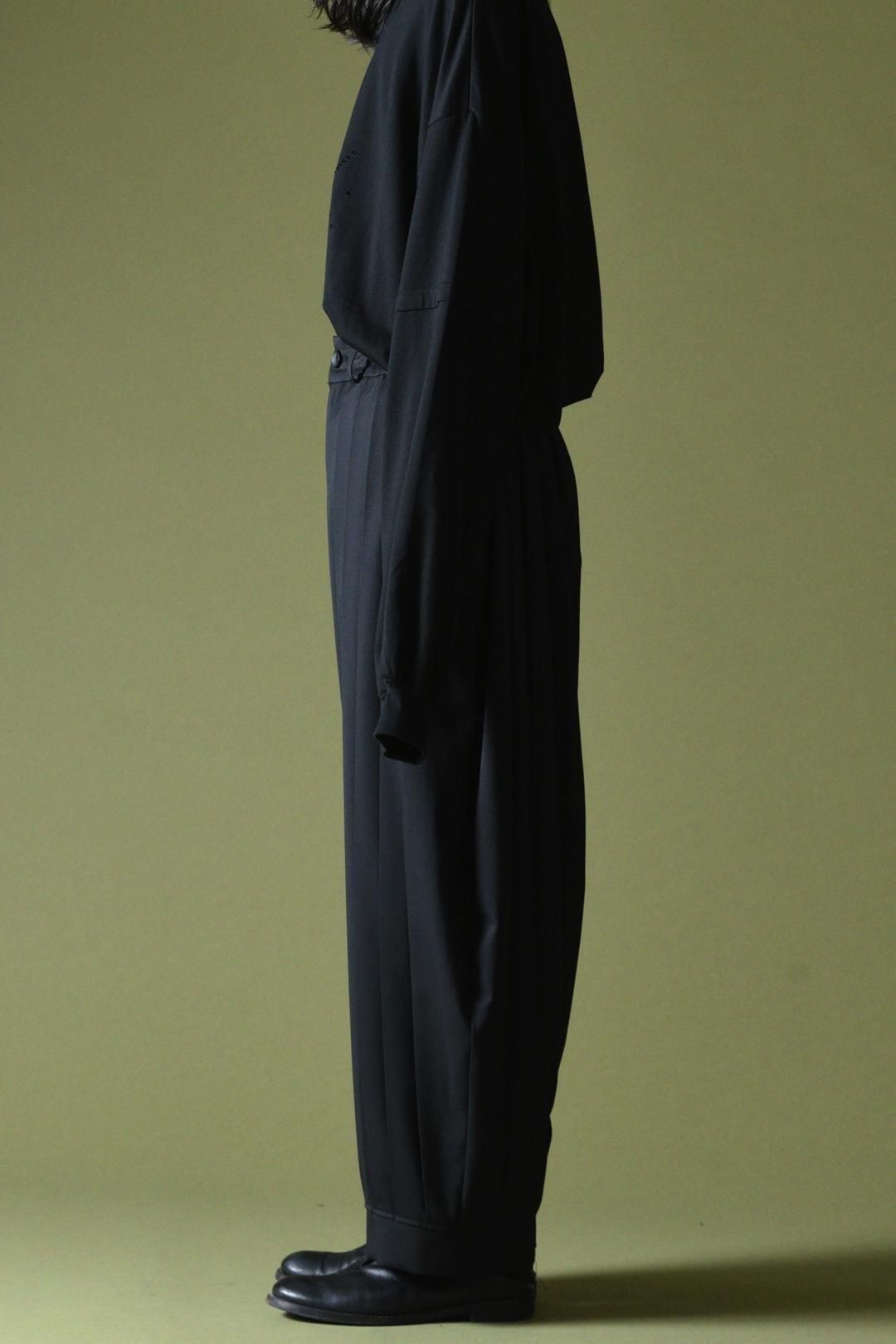 Wool Gabardine Wide Pleats Lantern Pants