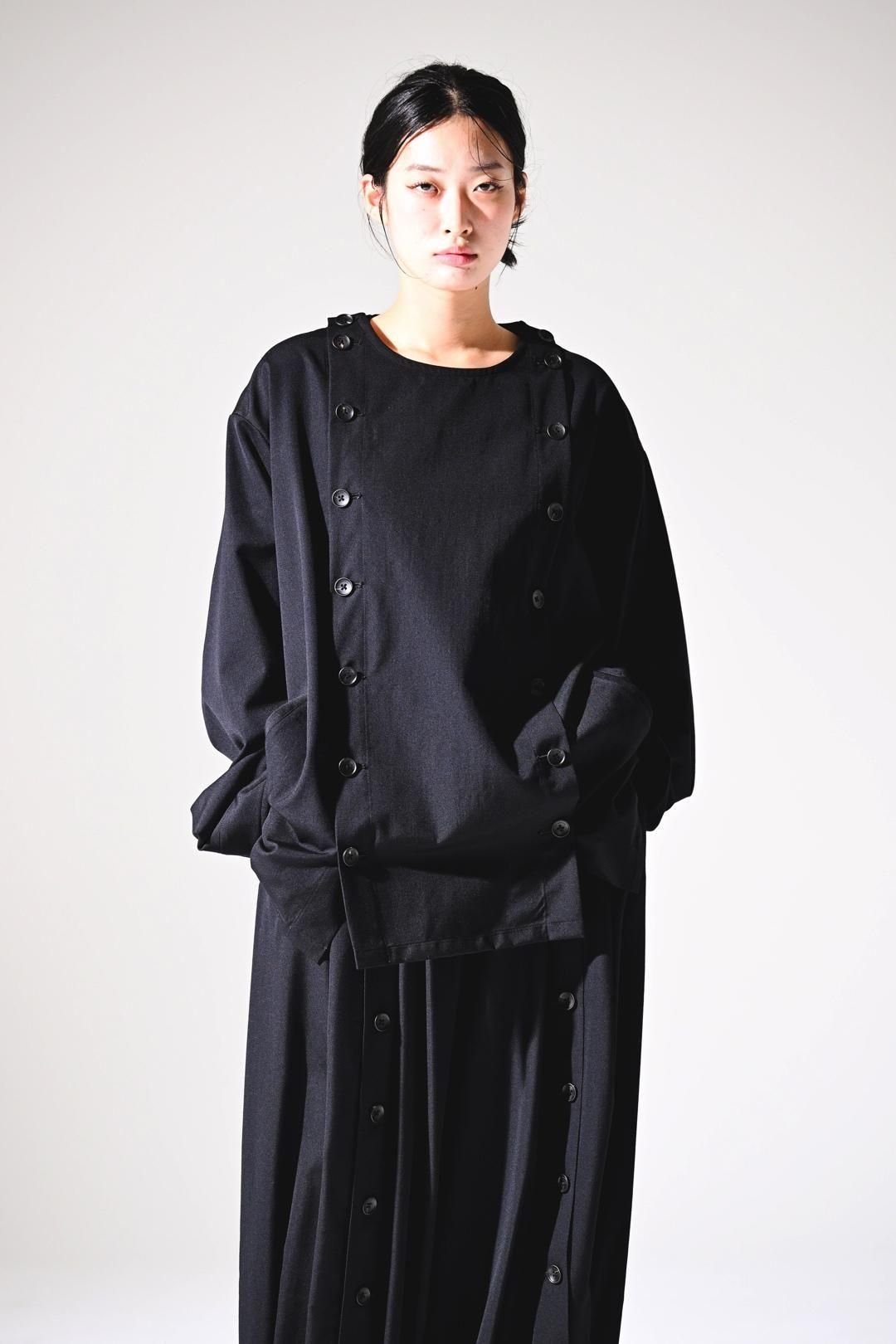 Wool Gabardine Mirrored Button Shirt Jacket