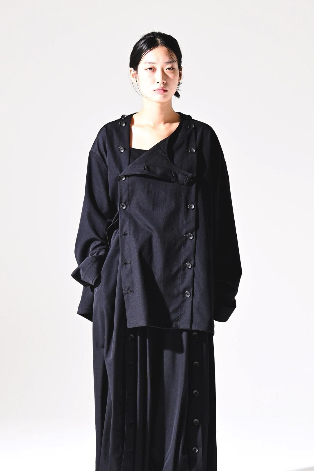 Wool Gabardine Mirrored Button Shirt Jacket