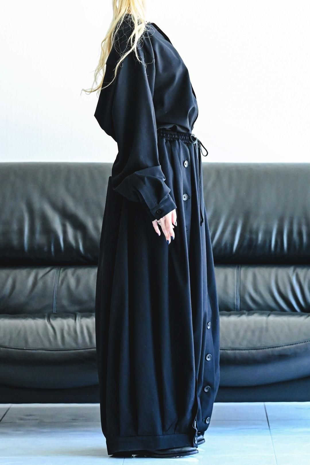 Wool Gabardine Mirrored Button Big Pants