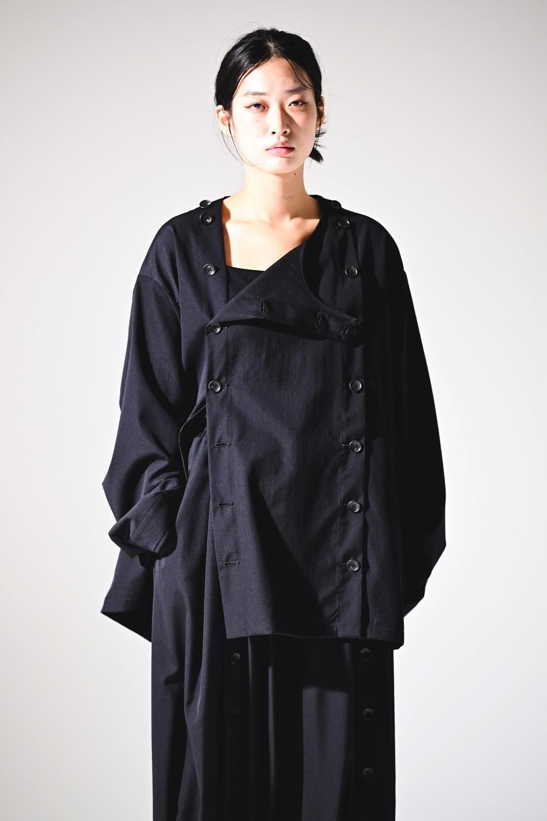 Wool Gabardine Mirrored Button Shirt Jacket