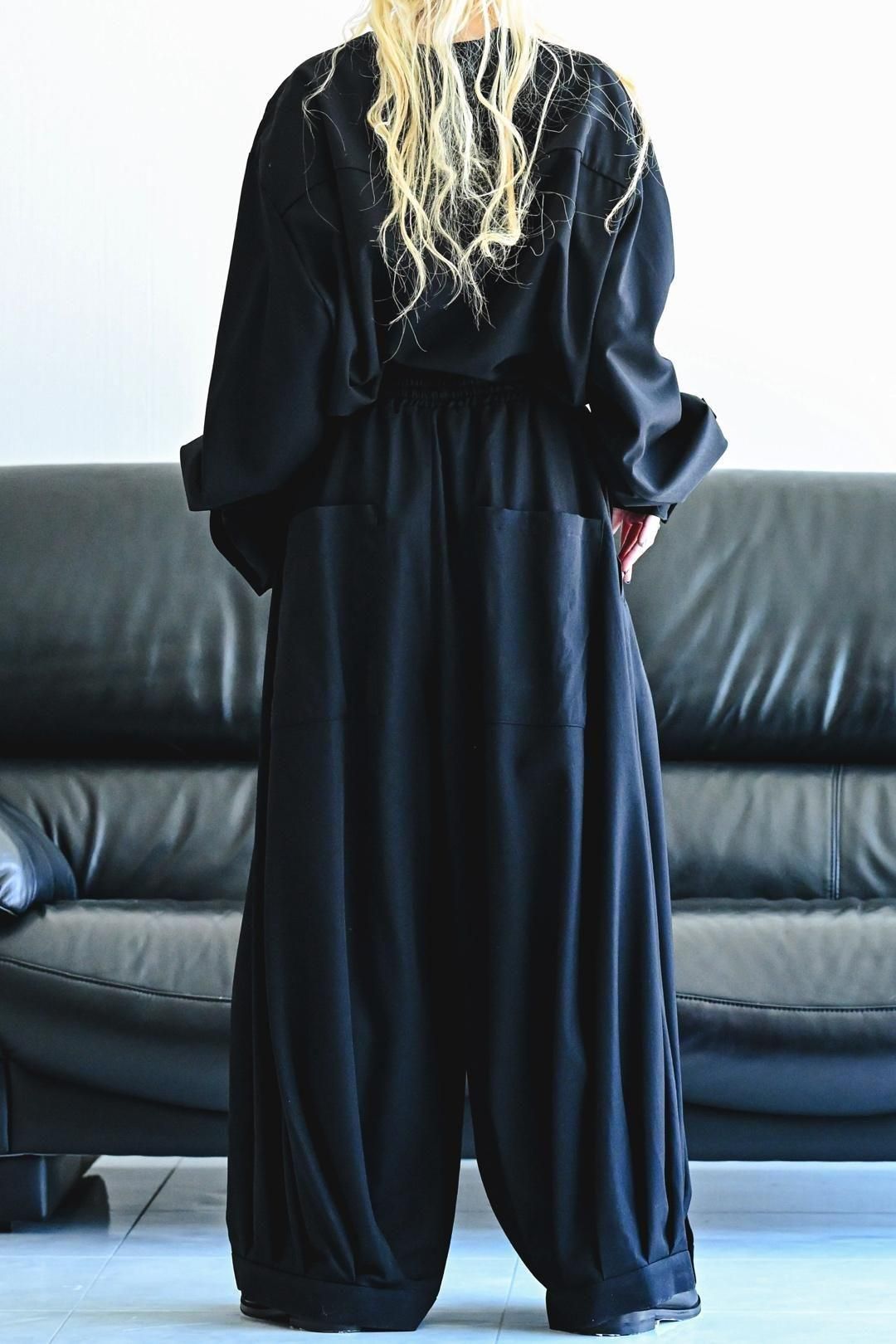 Wool Gabardine Mirrored Button Big Pants