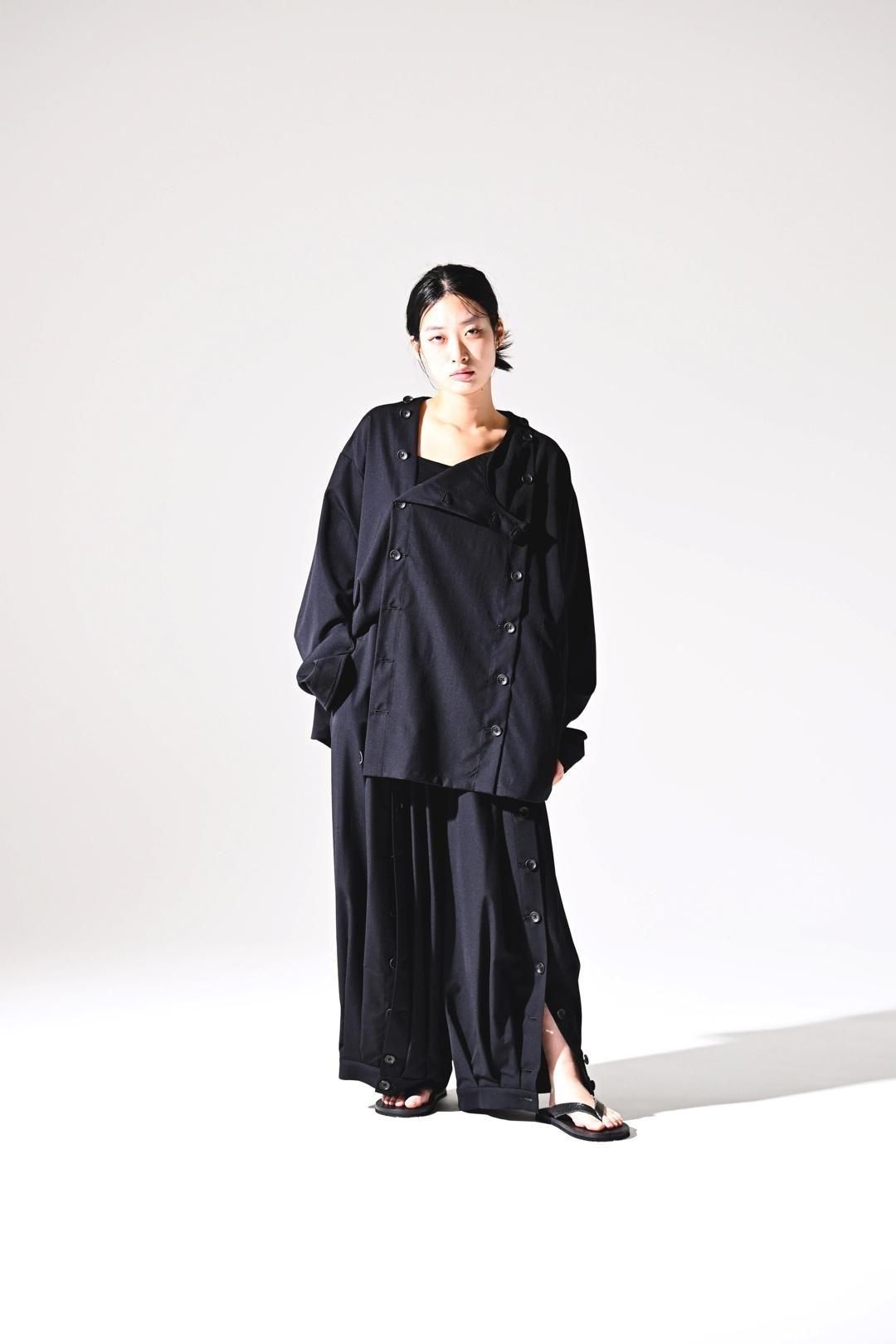 Wool Gabardine Mirrored Button Shirt Jacket