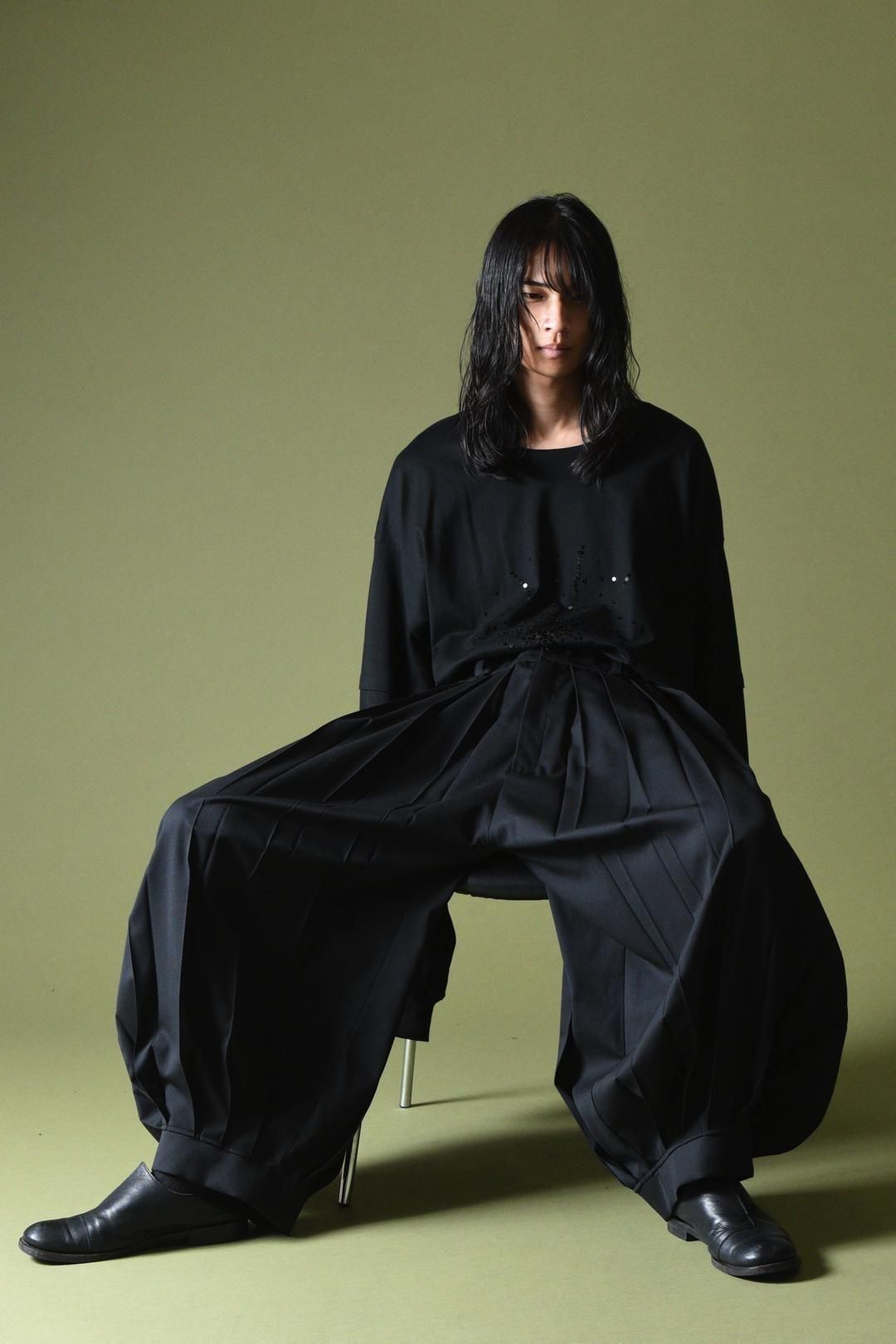 Wool Gabardine Wide Pleats Lantern Pants