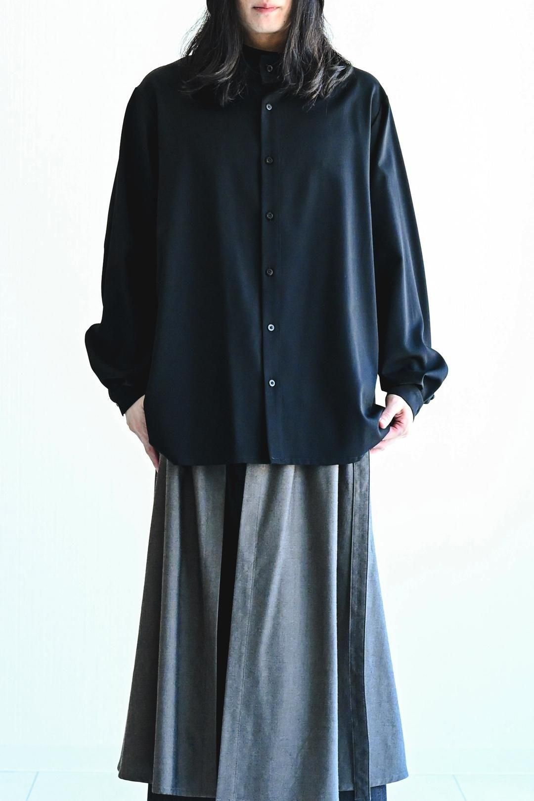 Wool Gabardine Stand Collar Shirt