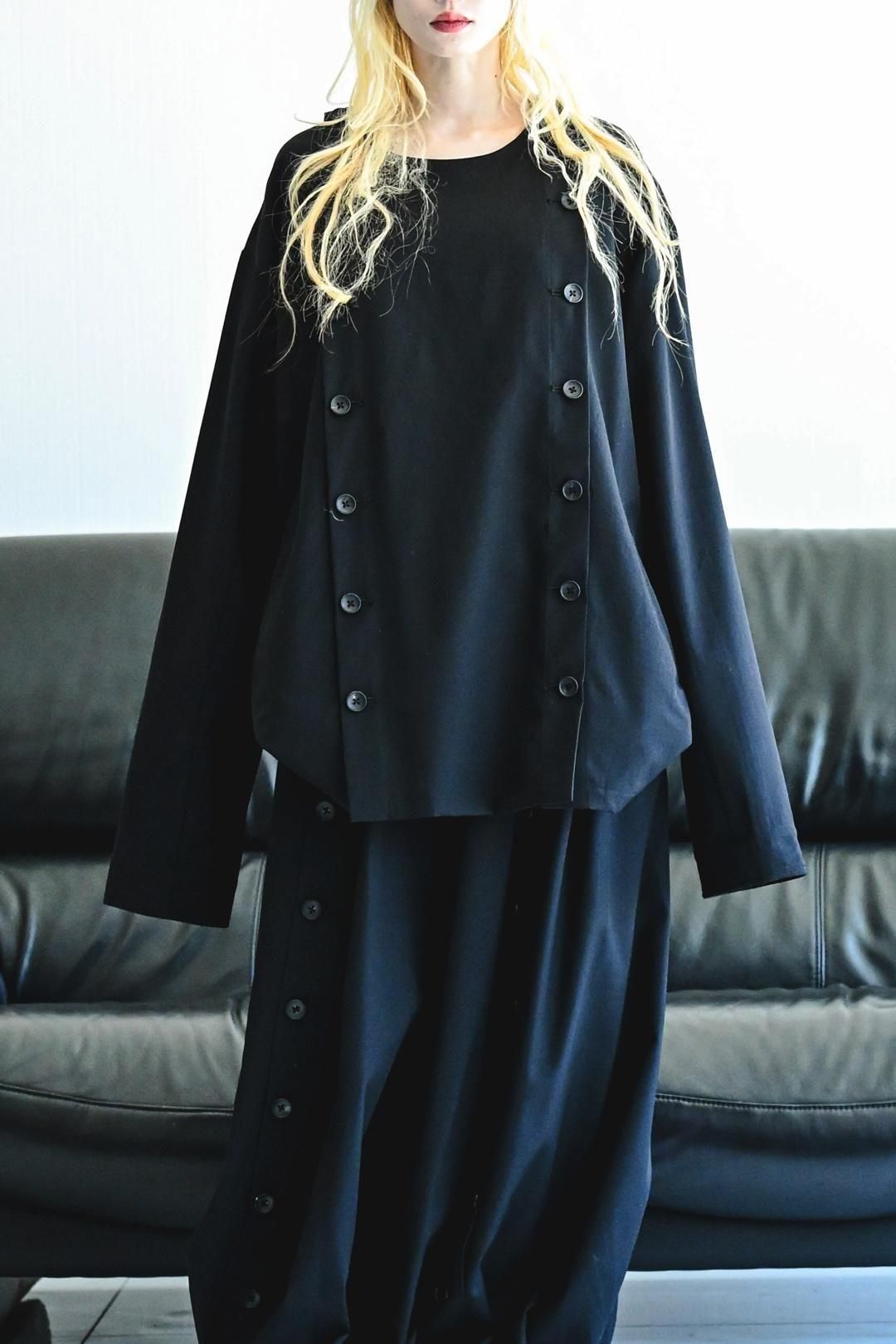 Wool Gabardine Mirrored Button Shirt Jacket