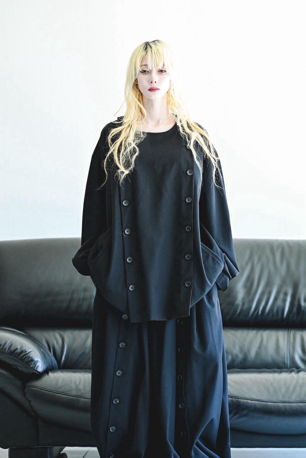 Wool Gabardine Mirrored Button Shirt Jacket