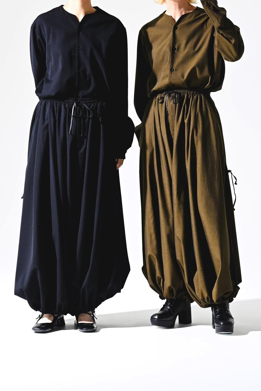 Wool Gabardine 袴 Balloon Pants black