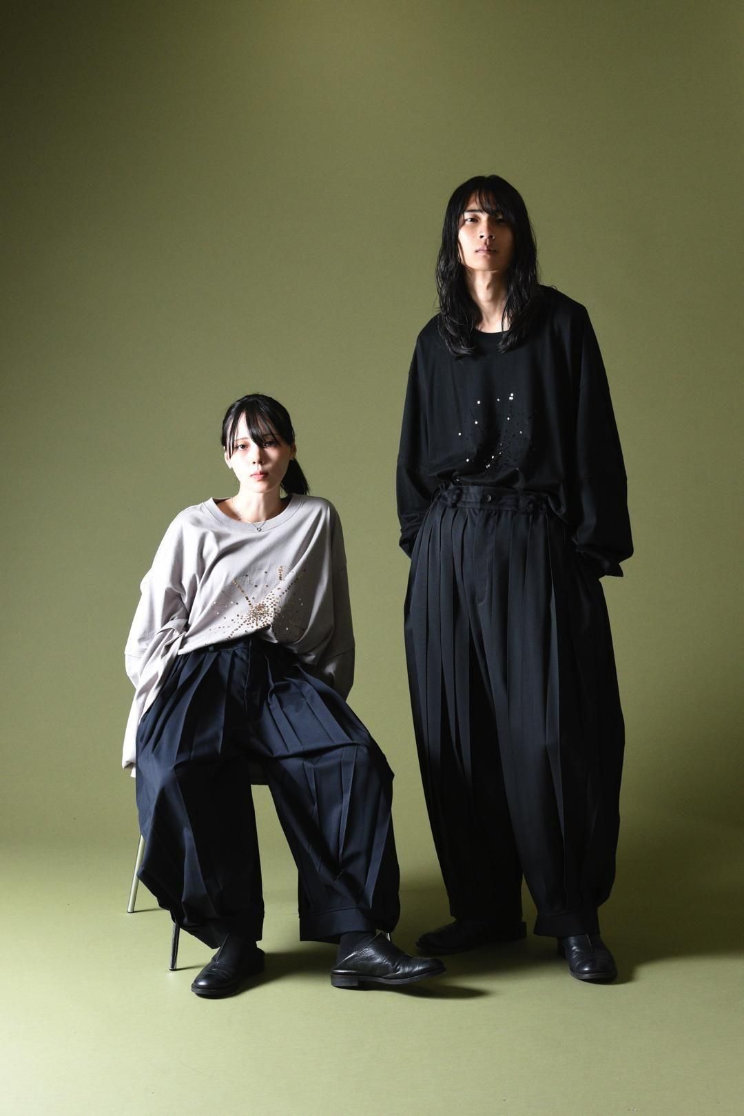 Wool Gabardine Wide Pleats Lantern Pants