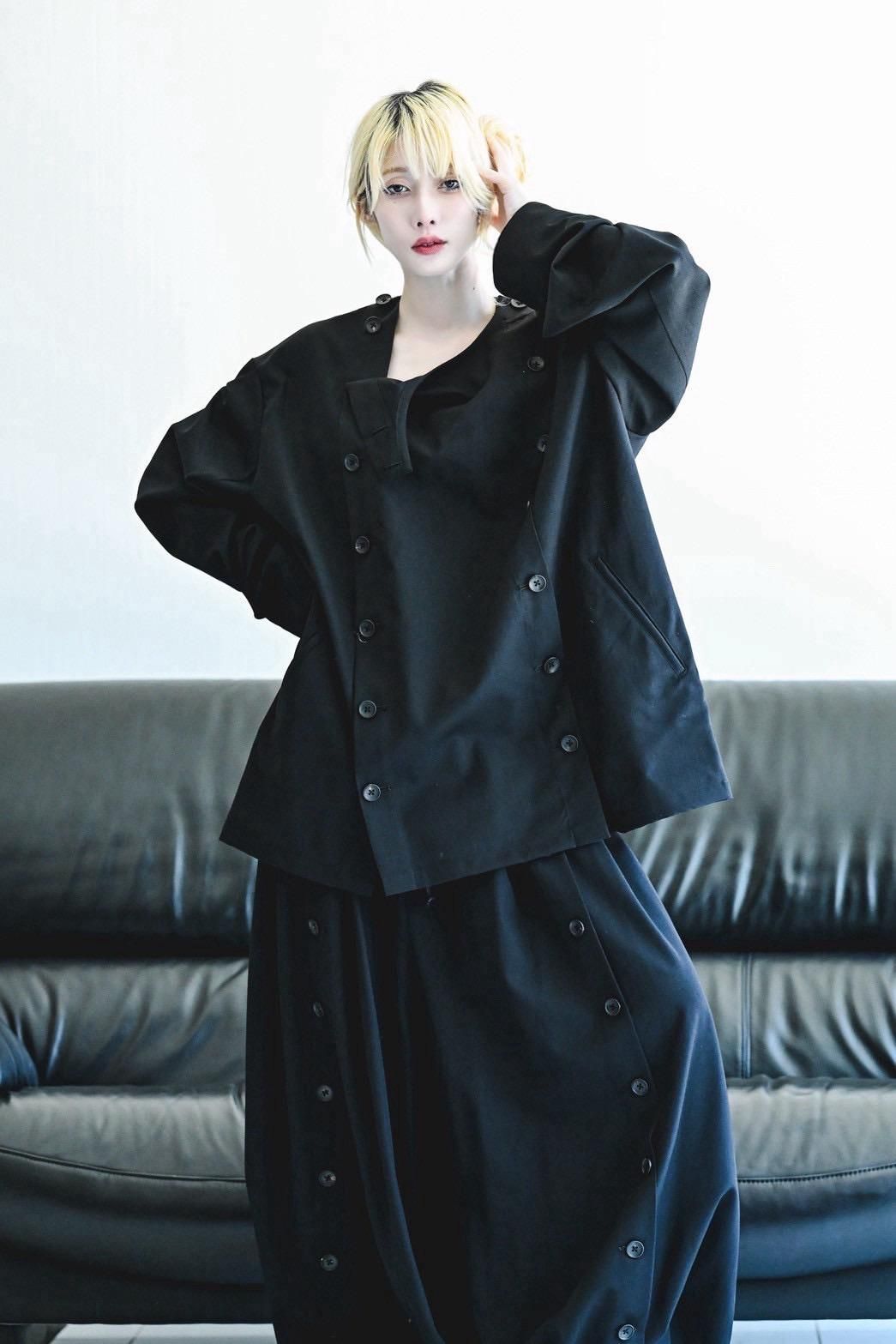 Wool Gabardine Mirrored Button Shirt Jacket