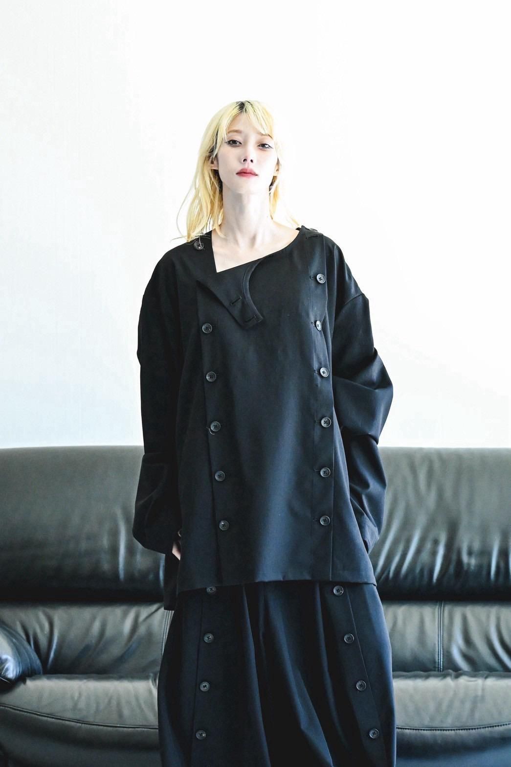 Wool Gabardine Mirrored Button Shirt Jacket