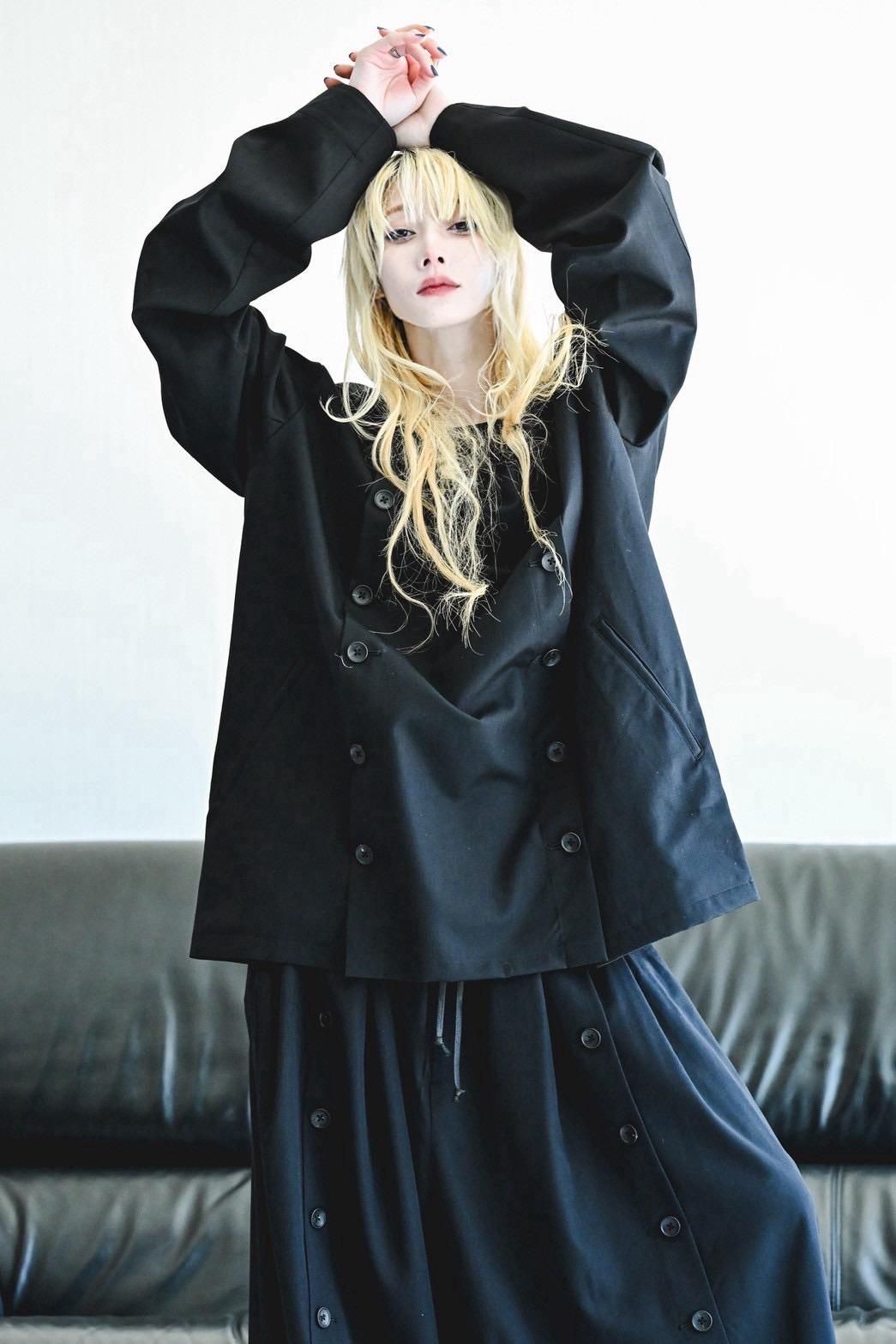 Wool Gabardine Mirrored Button Shirt Jacket