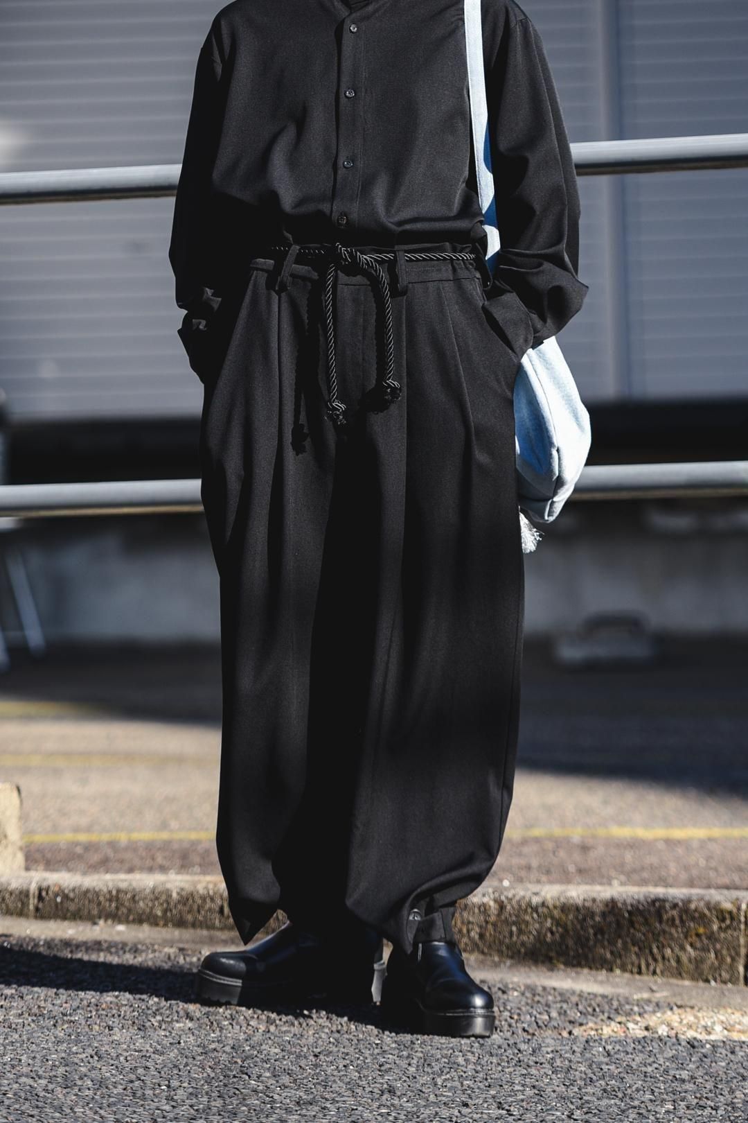 Wool Gabardine 帯締 Wide Slacks