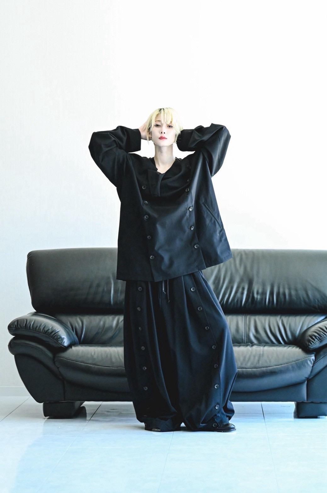 Wool Gabardine Mirrored Button Shirt Jacket