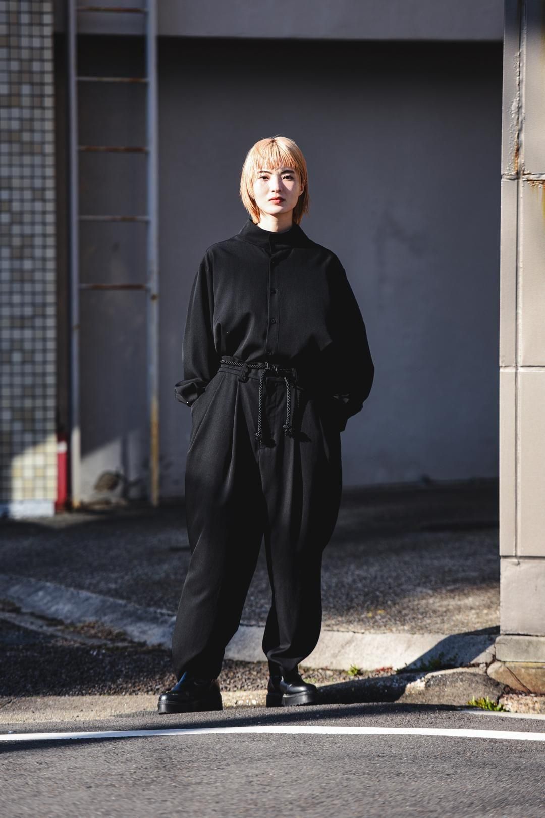 Wool Gabardine 帯締 Wide Slacks