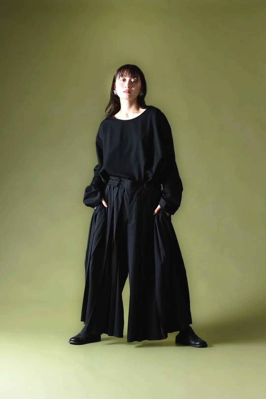 Wool Gabardine Wide Pleats Hakama Pants