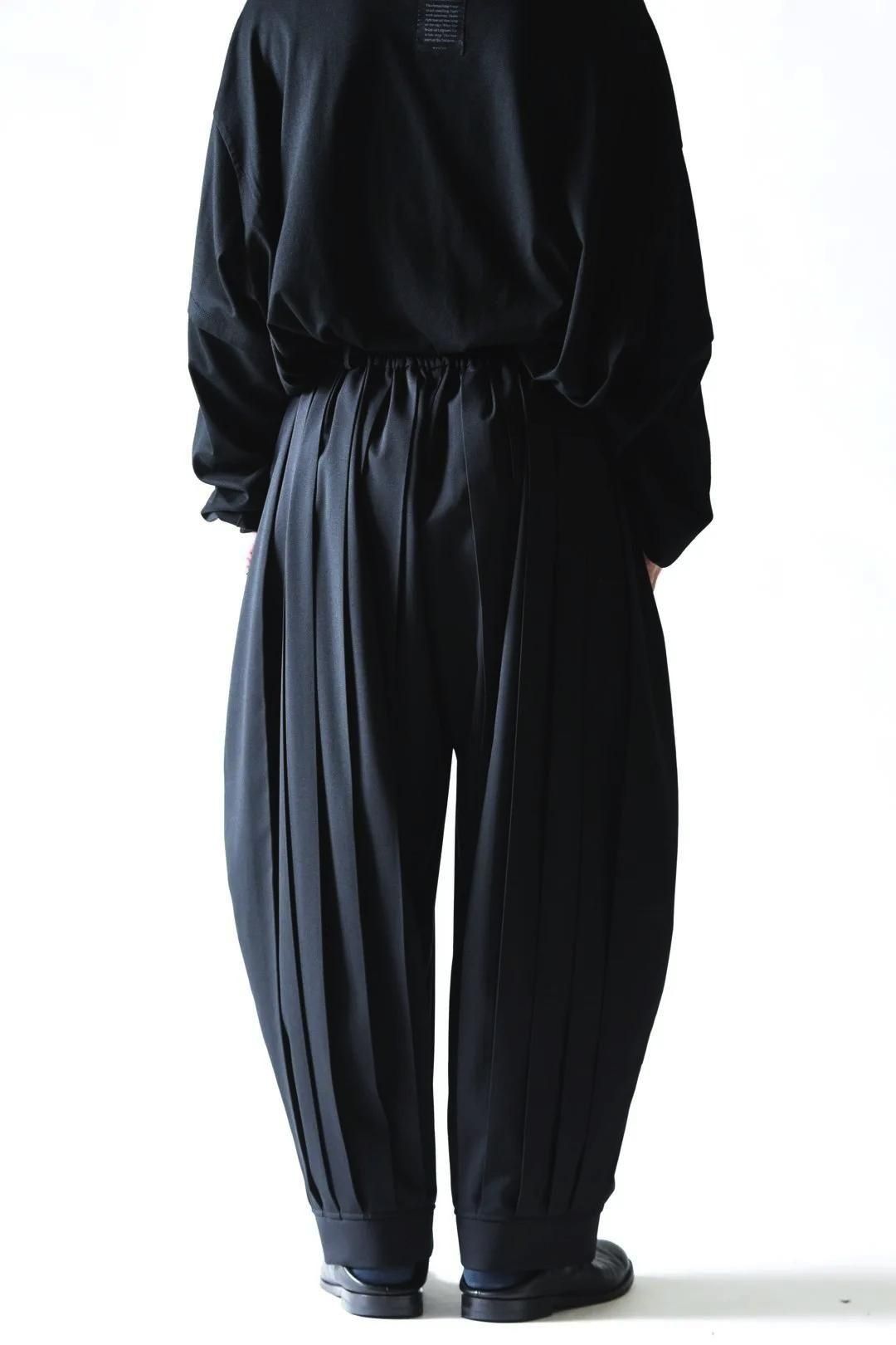 Wool Gabardine Wide Pleats Lantern Pants