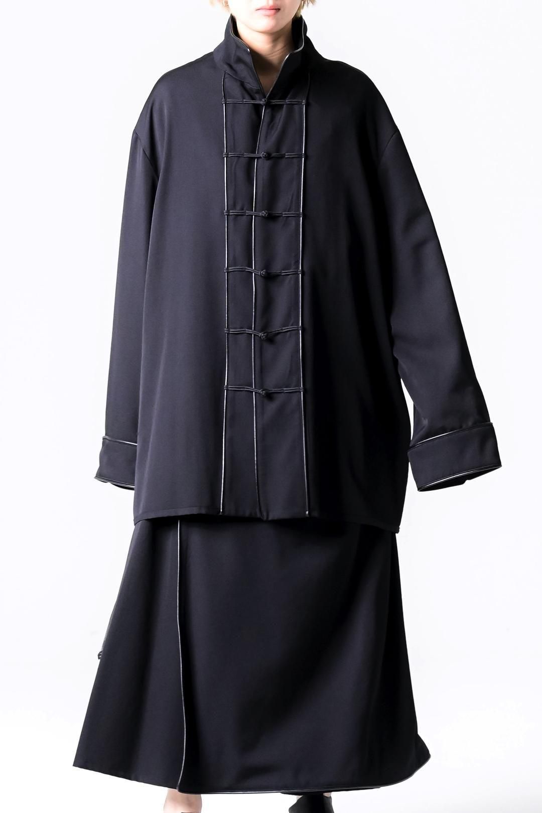 Wool Gabardine Leather Piping China Jacket